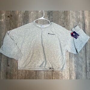 Women’s champion large grey campus French terry tie sweatshirt